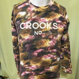 Crooks & Castles Men's Brown Pink Floral Crewneck Sweater Small Roses
